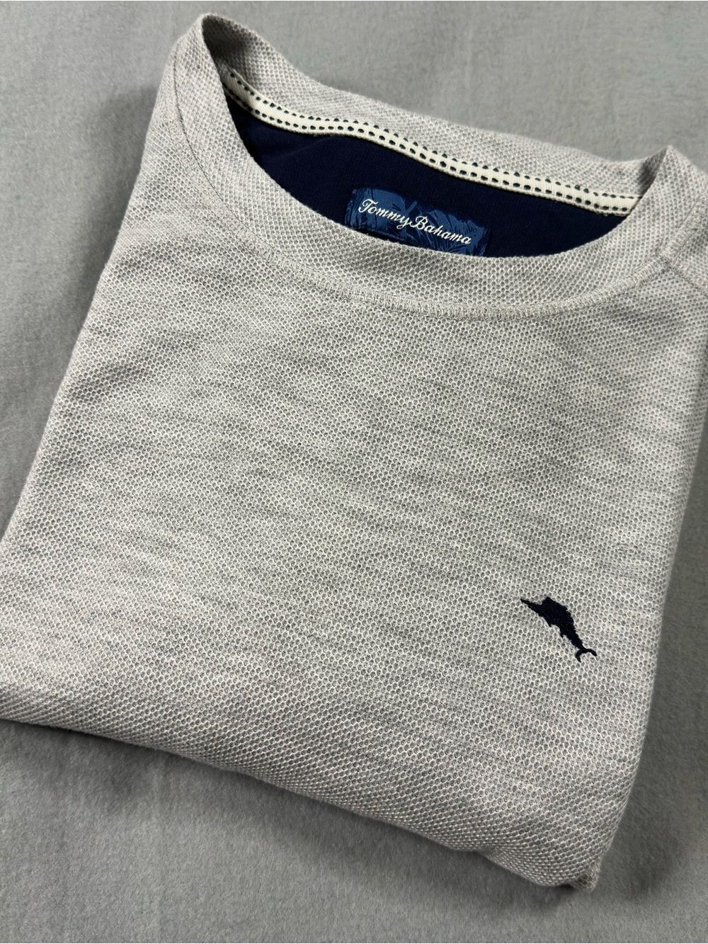 Tommy Bahama Mens Gray  Blue Heathered Cotton Blend Crewneck Pullover Sz X Large